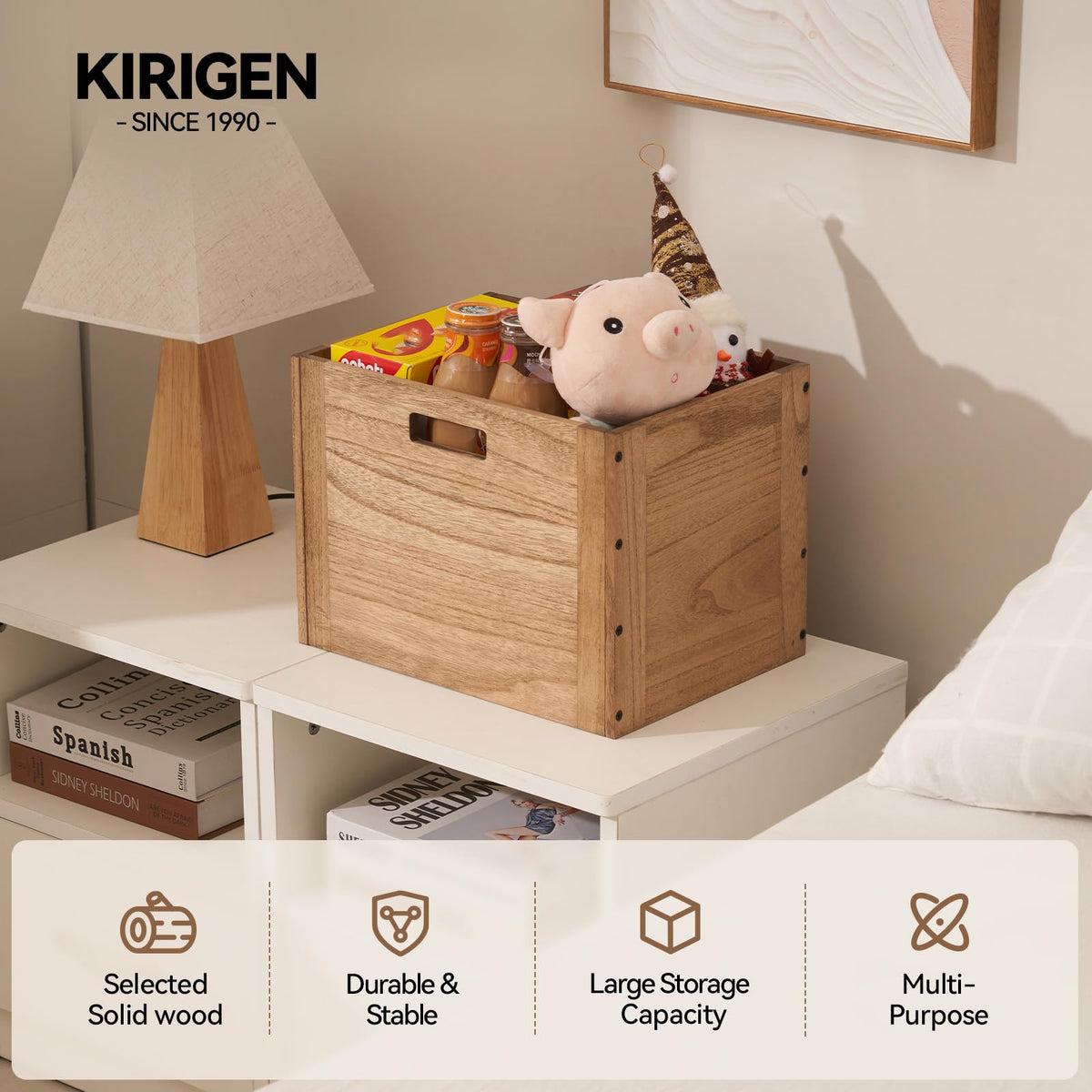 KIRIGEN Stackable Wood Storage Cube /Basket/ Bins Organizer for Home Books Clothes Modular Open Cubby Storage System - Office Cubical Bookcase Closet Shelves C26-DBR