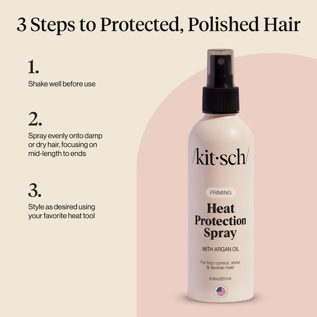Kitsch Heat Protection Spray for Hair – Heat Protectant for Hair with Argan Oil – Styling Hair Spray for Frizz Control, Shine & Damage Protection – Protects Strands | Ideal Gifts for Women – 6.8oz