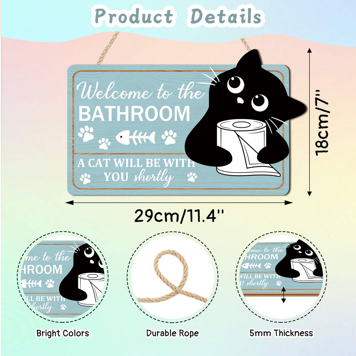 TOARTi Funny Bathrooms Decor Black Cats Welcome to The Bathroom Wood Sign A Cat Will Be with You Shortly Black Cat Bathroom Wooden Hanging Sign for Toilet Powder Room Restroom Wall Decoration