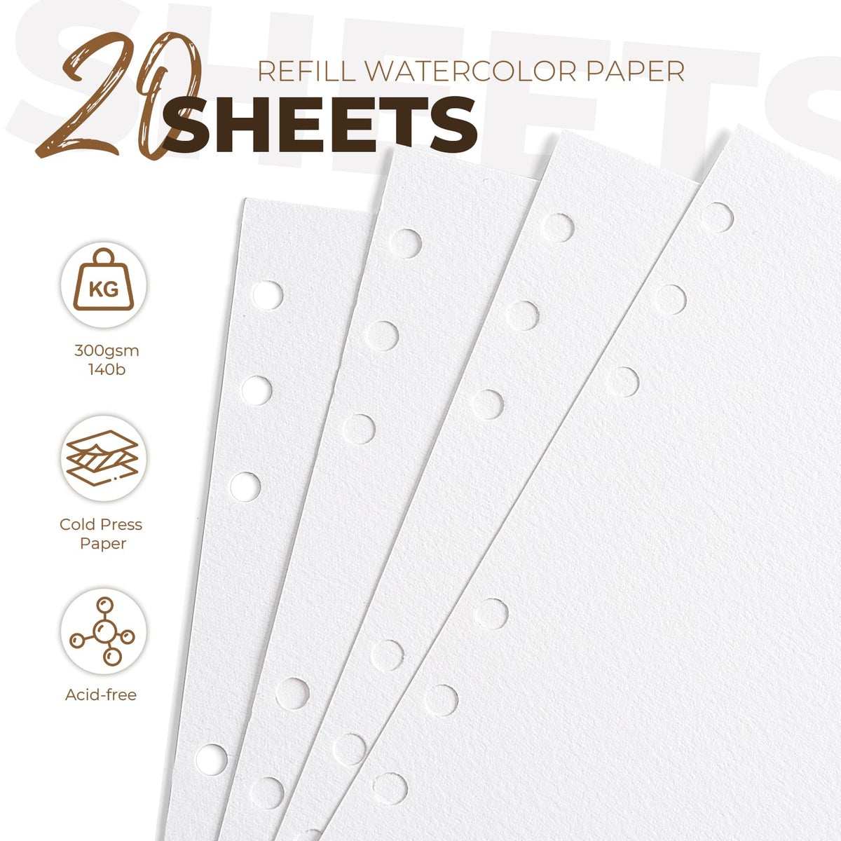 Fuumuui Watercolor Sketchbook Paper Refill - 20 Sheets 140 LB (300 GSM) Cold Pressed, Acid-Free Cotton Paper for Painting, Drawing, Art Journaling, Sketchbook As Travel Notebook - 5.6 x 8.2 inches