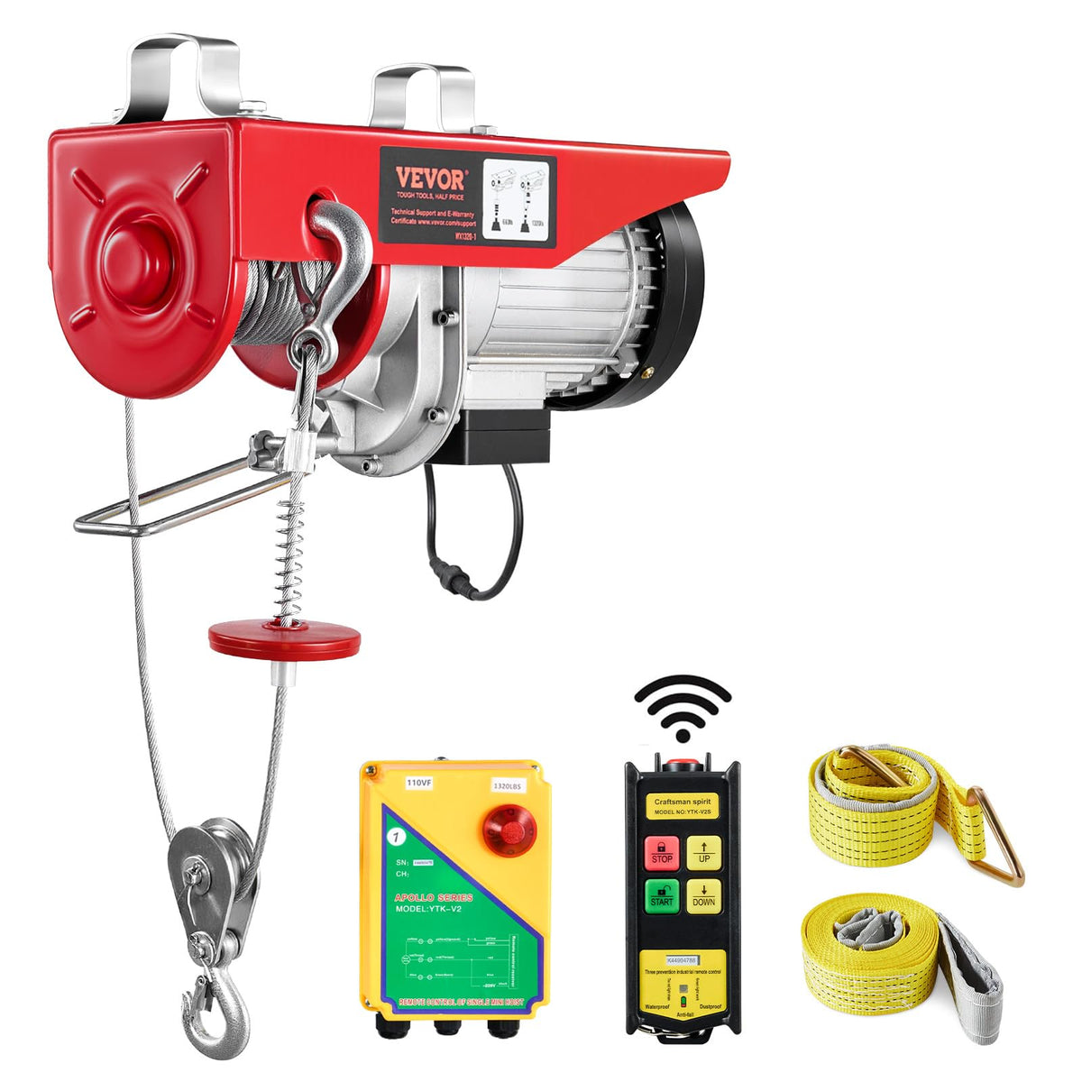 VEVOR 1320lbs Wireless Electric Hoist, 1150W 110V Electric Steel Wire Winch with Wireless Remote Control, 40ft Single Cable Lifting Height & Motor, for Garage Warehouse Factory