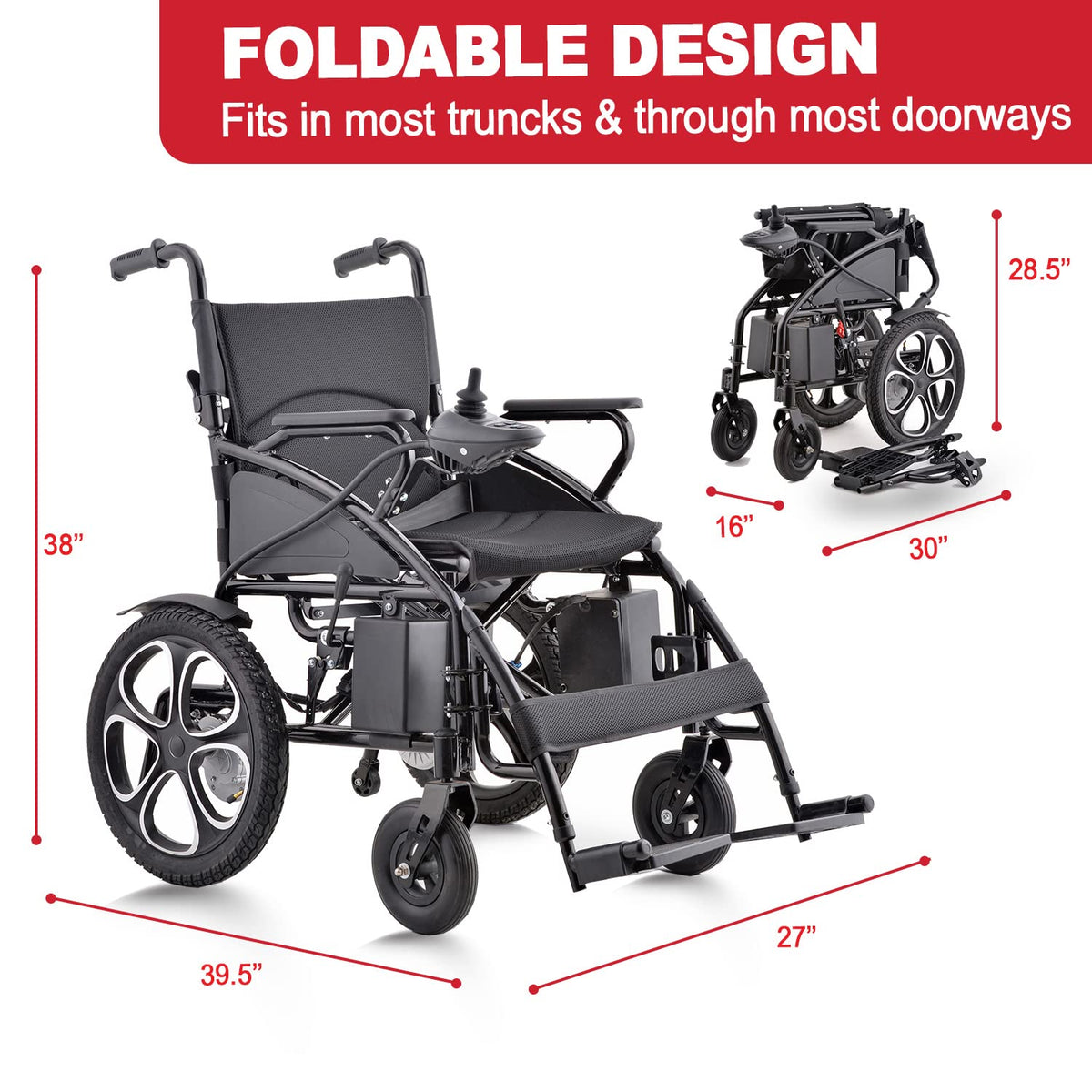 Rubicon DX01 All-Terrain Foldable Electric Wheelchair - 500W Motor, 12 mi Range, 300 lbs Capacity. Durable, Powerful. Silla de Ruedas Electrica para Adultos, Supports up to 300 lbs. (Model3)
