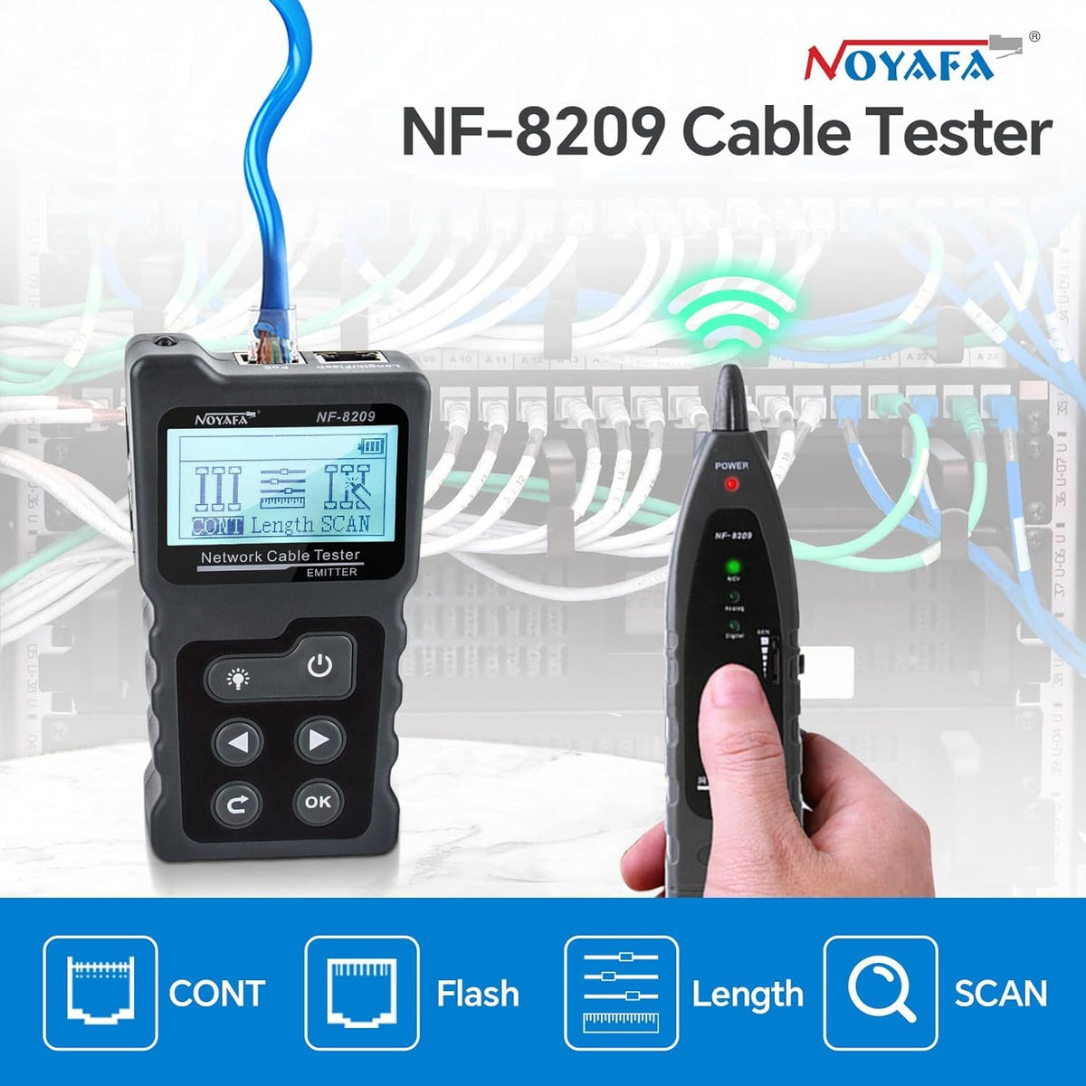 NOYAFA NF-8209 Network Cable Tester, Ethernet Cable Wire Tester with POE & NCV for CAT5/CAT6 Wire Tracer, Length Test, RJ45 Network Tester Kit for Cable Tracer Telephone Line Finder Home Repair