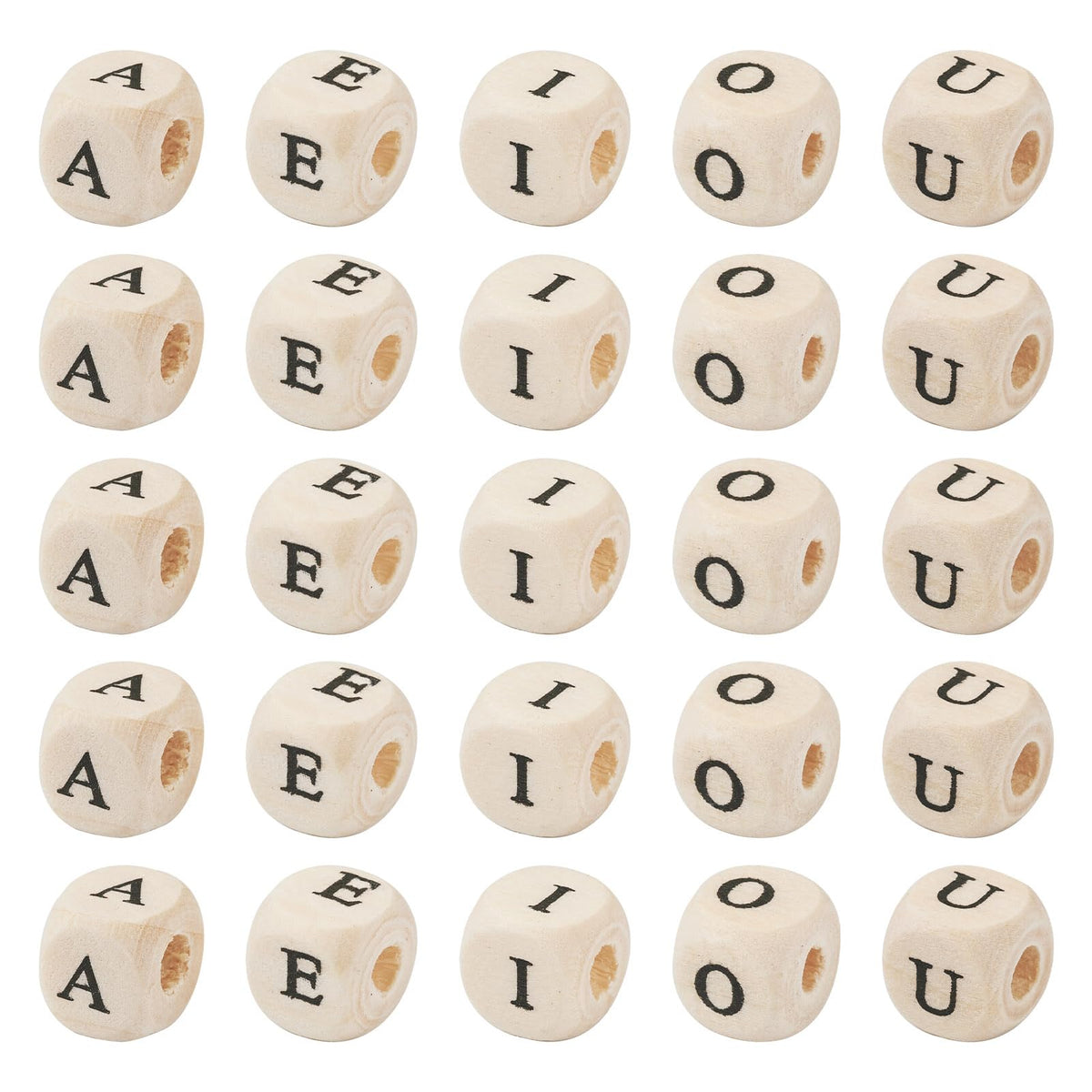 Spritewelry 250Pcs 8mm Wood Initial Letter Beads Cube Natural Wooden Square Bead A E I O U Craft Letter Loose Spacer Beads for Bracelet Necklace Earring Phone Decor Making