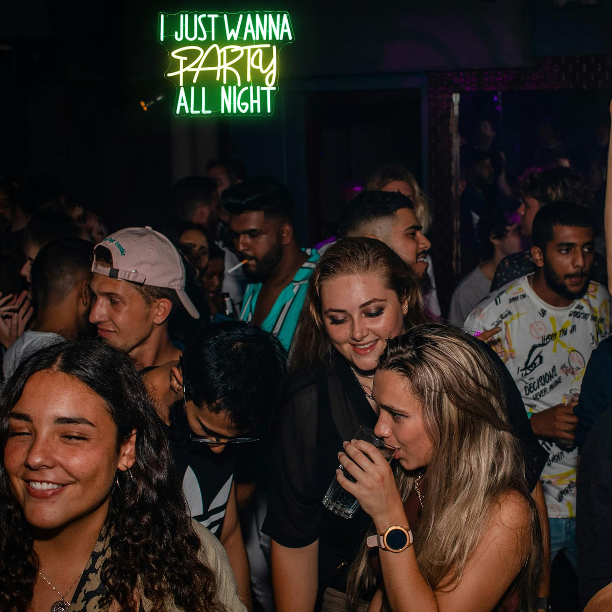 I Just Wanna Party All Night Neon Sign Green Yellow Letter Neon Light Prom Night LED Signs for Wall Dimmable Party Neon Lights Signs for Ball Prom Birthday Bar Decor USB Powered