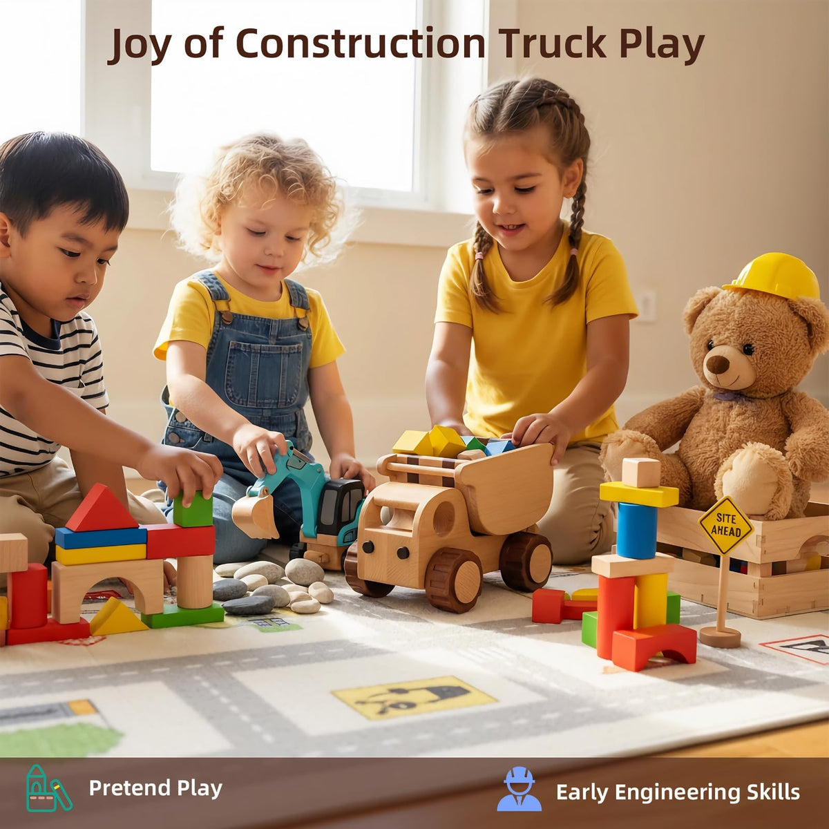 DadCarved Wooden Dump Truck for Toddlers Kids