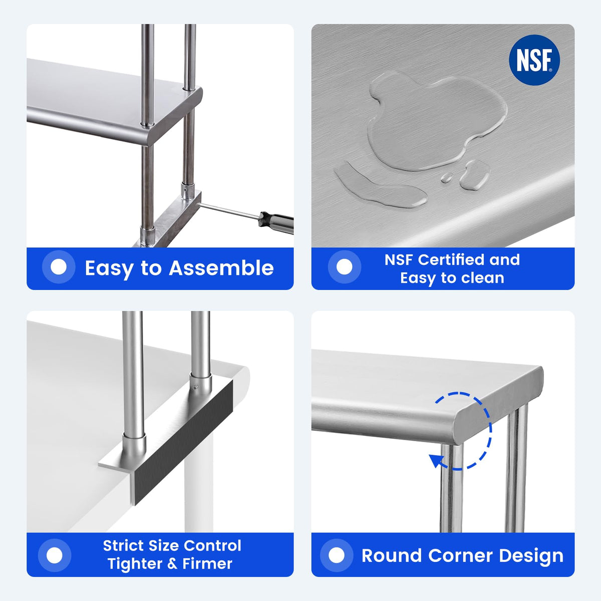 Hally Double Overshelf of Stainless Steel 12'' x 48'' Weight Capacity 380lb, Commercial 2 Tier Shelf for Prep & Work Table in Restaurant, Home and Kitchen