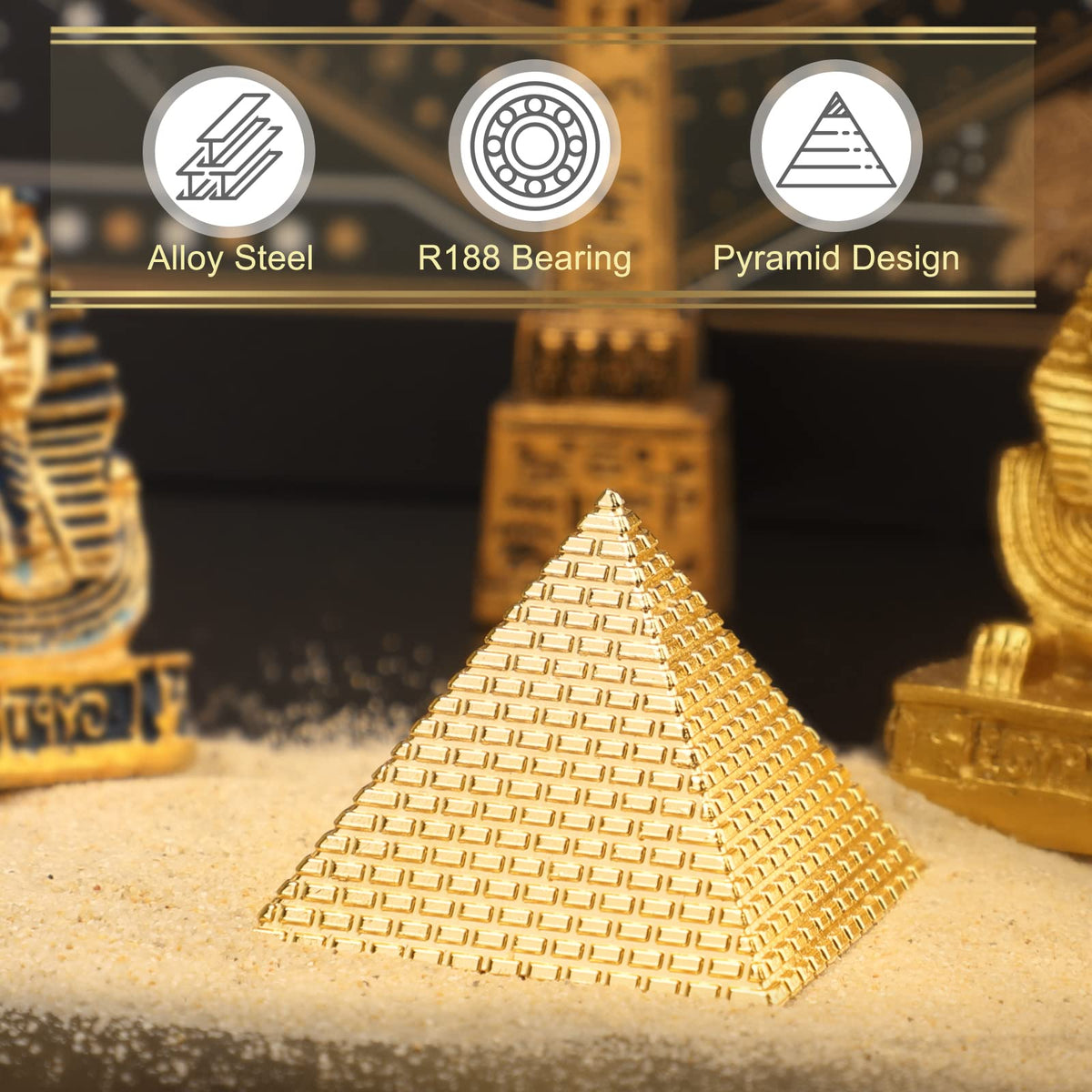 Egyptian Fidget Spinner Toy for Kids Adults, Metal Pyramid Fingertip Hand Finger Spinner, Heavy Duty Cool Desk Decoration Toy for Home Office, Sicence Kit Gadget, Perpetual Motion Spinning
