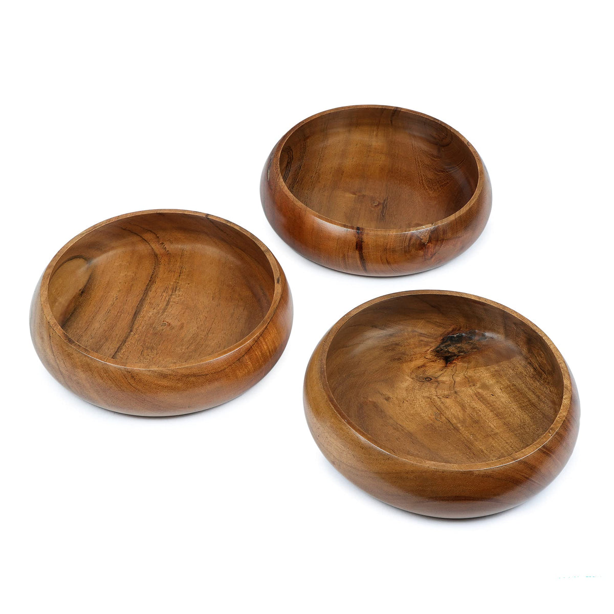 LAVAUX DESIGNS wooden bowls for food | Set of 3 individual acacia wood bowls 8 x 2 inches (25 oz) | Enjoy your salad, pasta, rice, acai, smoothie, soup, fruits, snacks
