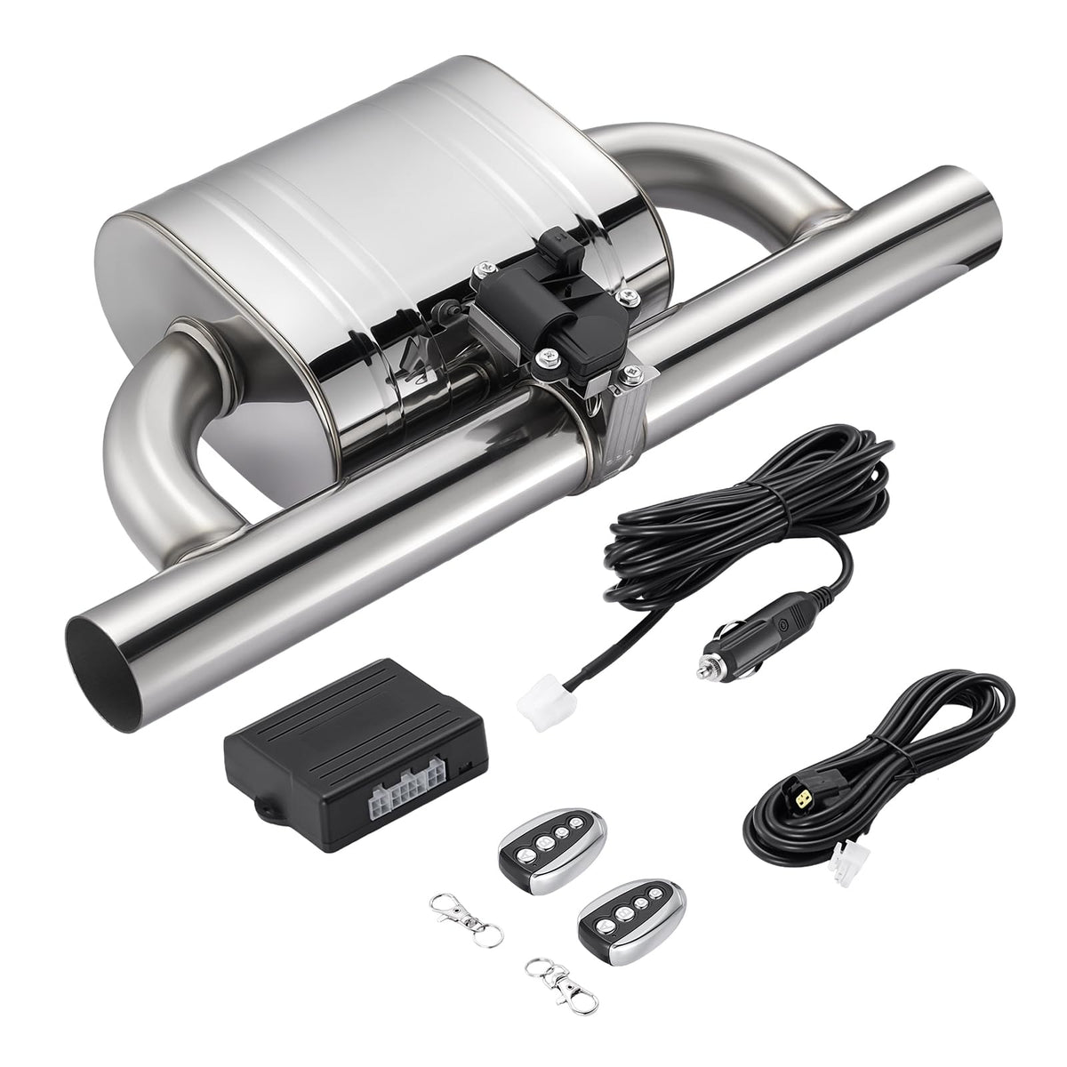 SPELAB Exhaust Cutout 2.5 Inch Universal Kit with Muffler Exhaust Valve with Muffler Cat Back Exhaust System Kit, Stainless Steel, Loudest Sound