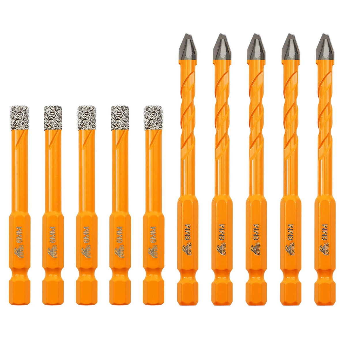 EXFEIN Diamond Tile Hole Saw Kit 13pcs - 6/6/8/19/25/35/50/75/102mm Core Drill Bits and EXFEIN Tile Drill Bits Kit 6mm 5pcs