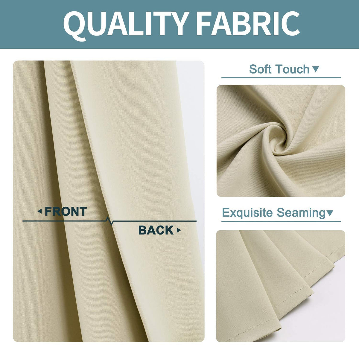 ChrisDowa Grommet Room Darkening Curtains for Bedroom and Living Room - 2 Panels Set Thermal Insulated Blackout Curtains (Beige, 42W x 63L)