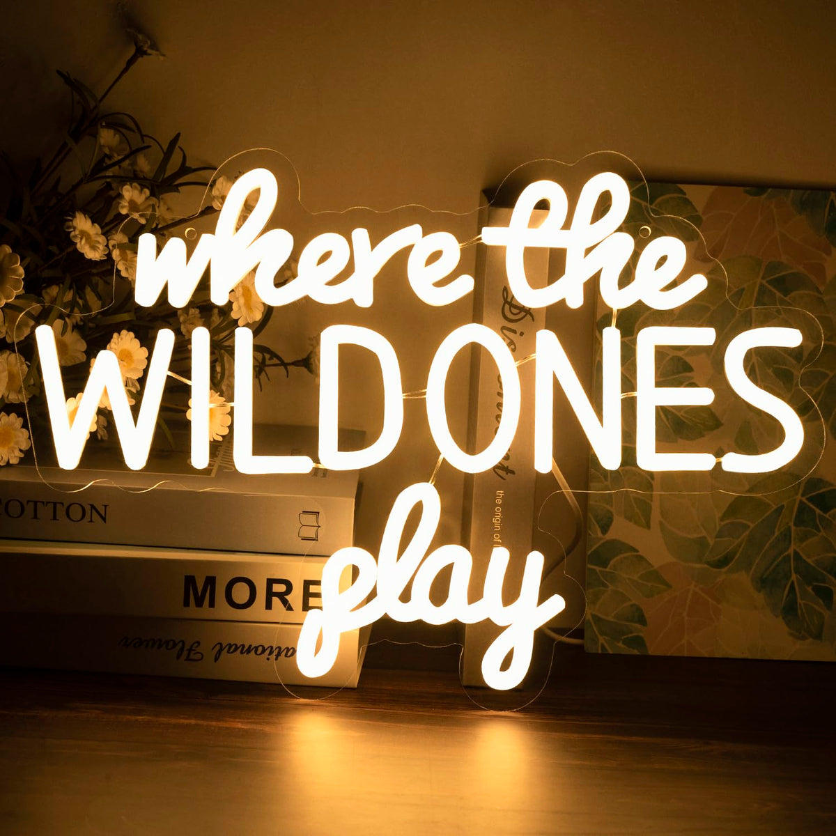 Where the Wild Ones Play Neon Sign Dimmable Neon Signs for Wall Decor Letter LED Signs USB Light Up Sign for Playroom Wall Decor Playroom Decoration Essentials