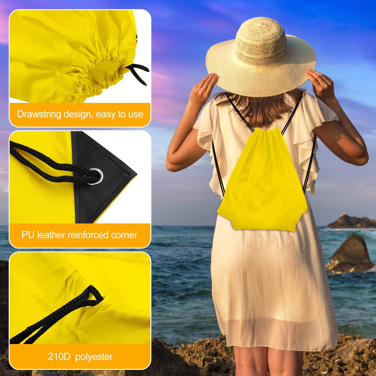 KUUQA 50Pcs Yellow Drawstring Backpacks - Bulk Gym Sports Travel Bags