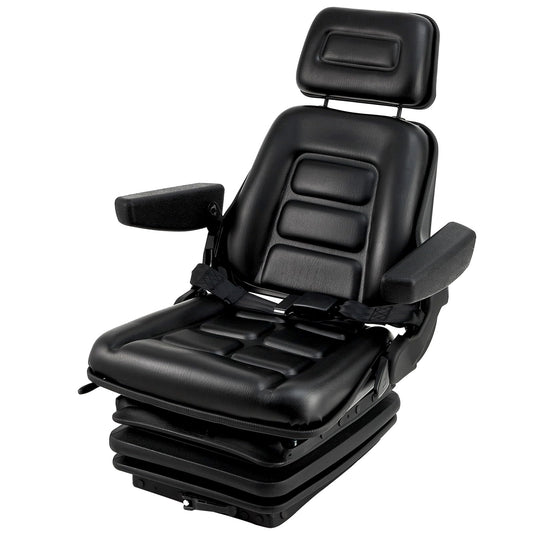 Suspension Seat Adjustable Backrest Headrest Armrest, Forklift Seat with Slide Rails, Foldable Heavy Duty for Tractor Forklift Excavator Skid Steer