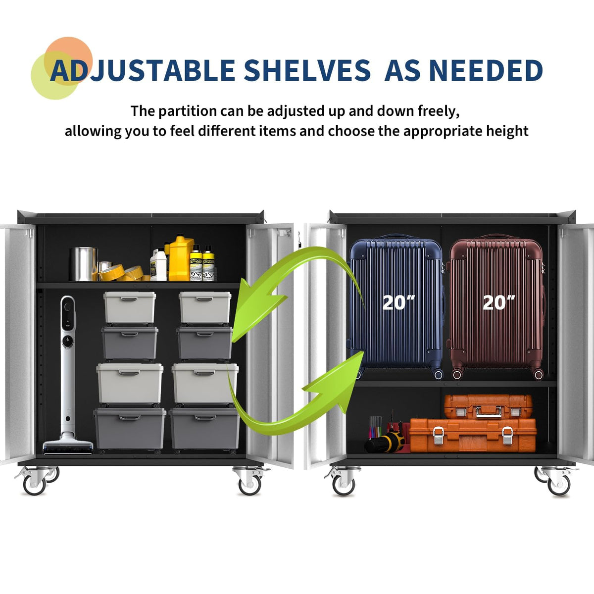 IDEALHOUSE 46" Rolling Garage Storage Cabinet with Locking Doors - Heavy-Duty Metal Shelving Unit, Mobile Tool Organizer for Home Office Workshop Organization