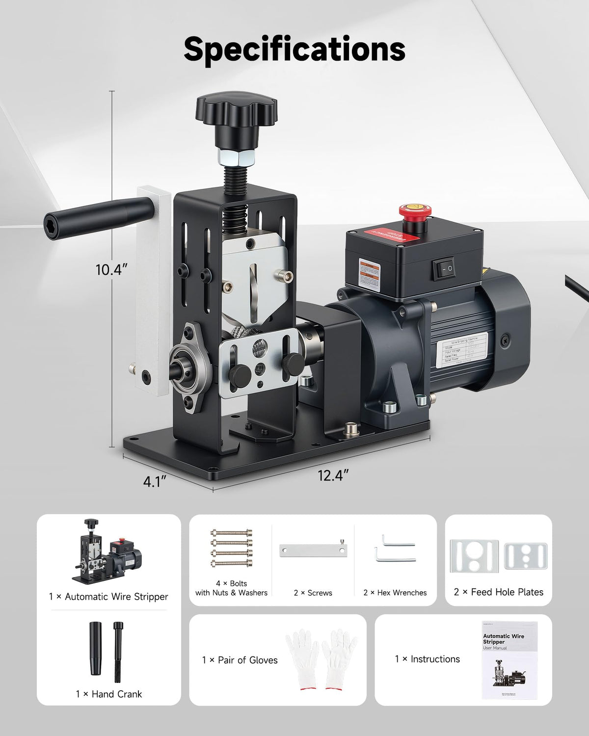CREWORKS Automatic Wire Stripper Machine, Wire Stripper Electrical for 0.06"-0.9" (1.5-22 mm) Copper Wires with 3 Operation Modes, Wire Stripping Tool with Hand Crank for Scrap Wire Recycling