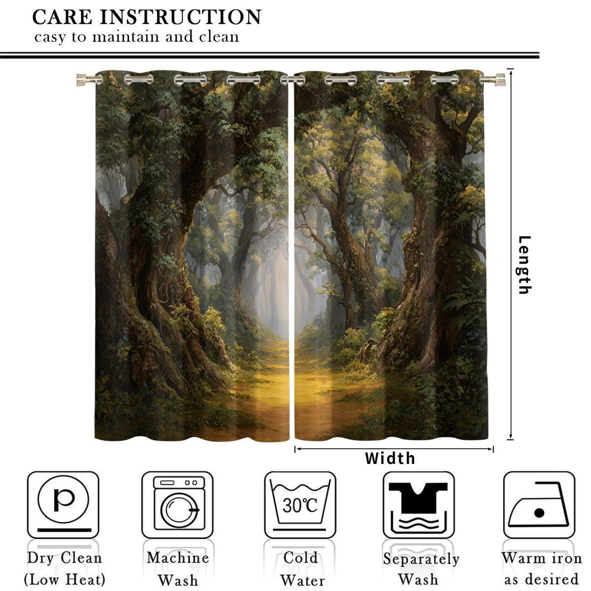 JAXIUOF Forest Blackout Curtains for Bedroom, Jungle Curtains 63 Inch Long 2 Panels Woodland Drapes, Grommet Top Window Treatments for Living Room Kitchen Decor