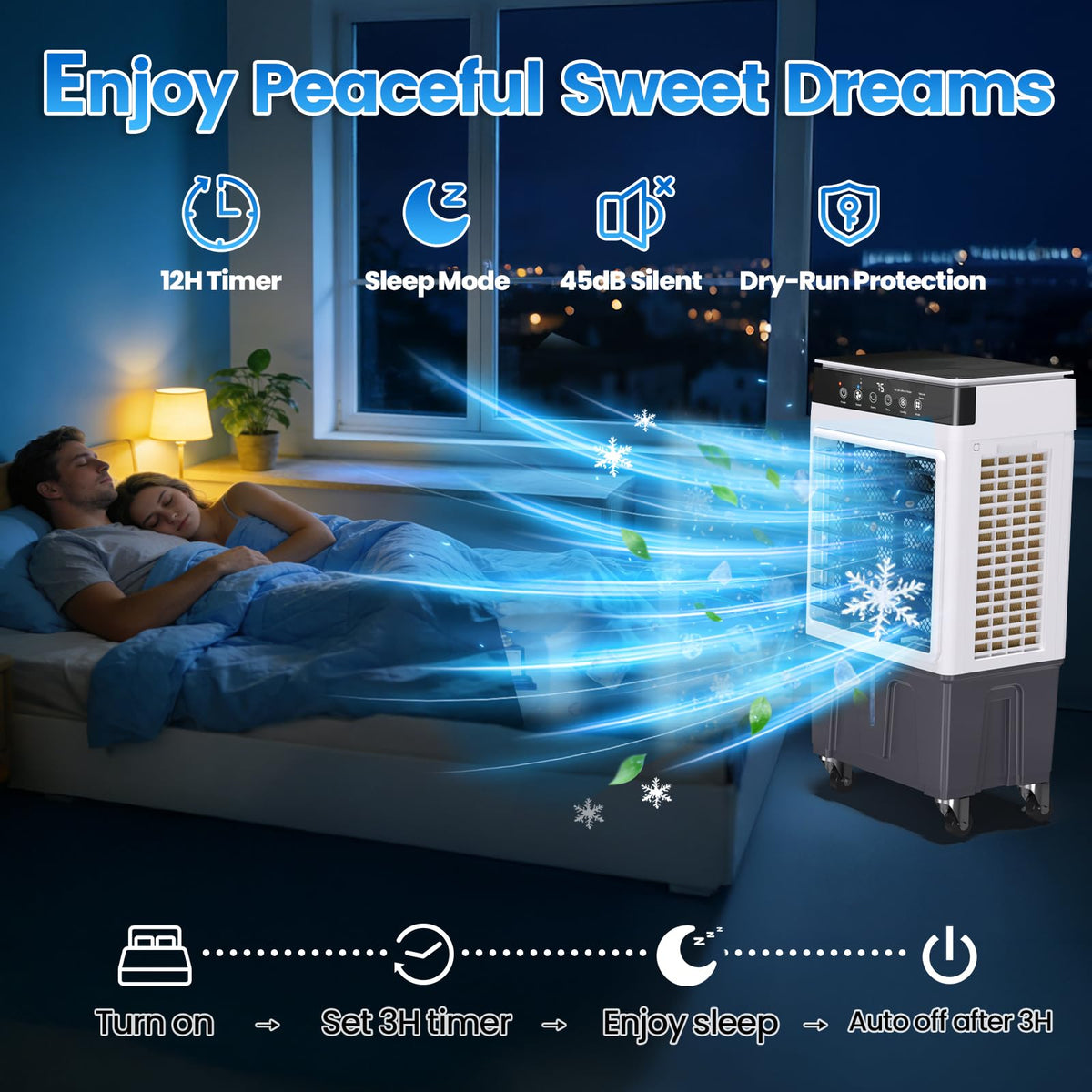 Swamp Cooler Air Conditioner, 4-in-1 Evaporative Air Cooler with 7.5-Gal Water Tank, 4 Modes, 3 Speeds, Dry Burn Protection, Remote, 12H Timer, Portable Windowless AC for Home, Office, Garage