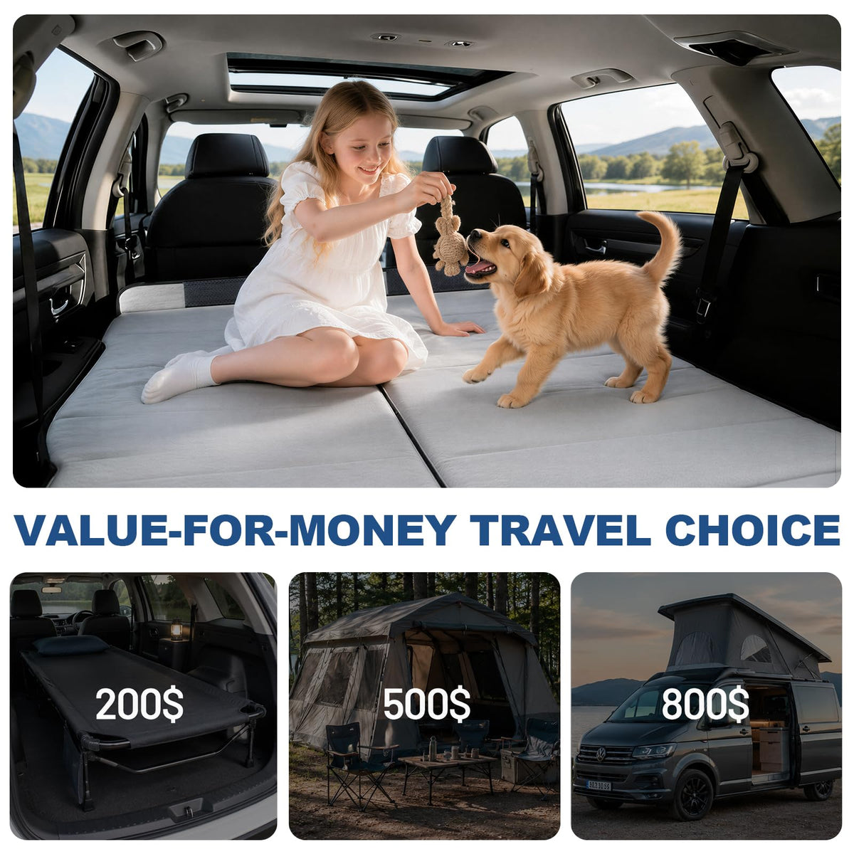 SXMMXS Car Camping Mattress for Ford Explorer, No Inflation Needed, Foldable Foam Trunk Bed, SUV Air Mattress Alternative for Travel Sleeping, Ideal for Camping Essentials and Road Trips, Gifts