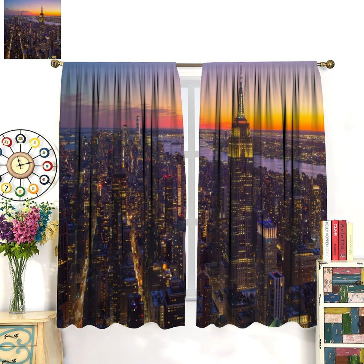 JADERYS Cityscape Blackout Curtains New York City Skyline Sunset Scenery Art Print for Bedroom Living Room Kitchen Rod Pocket Decoration Window Drapes 2 Panels W21xL45in