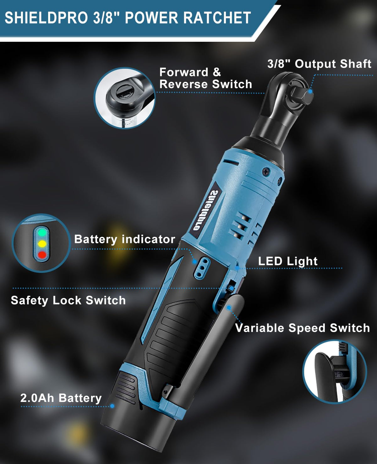 SHIELDPRO 1-1/4 Inch SDS-Plus 13 Amp Rotary Hammer Drill, Cordless Electric Ratchet