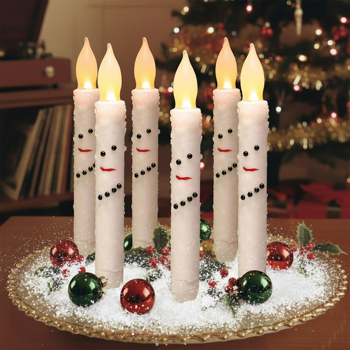 Baquler 6 Pcs Christmas Snowman Flameless Candles 6.5 Inch Short Winter Taper Candles Battery Operated LED Candlesticks for Christmas Party Table Centerpieces Xmas Winter Home Decorations