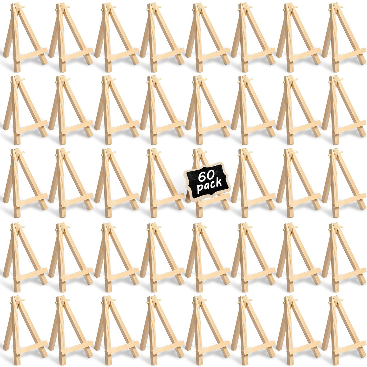 Mimorou 60 Pack 5 Inch Mini Easel Wood Display Artist Small Wooden Easel Stand Art Craft Painting Triangle Stand Canvas Holder for Card Artist Photos Tabletop Phone Wedding