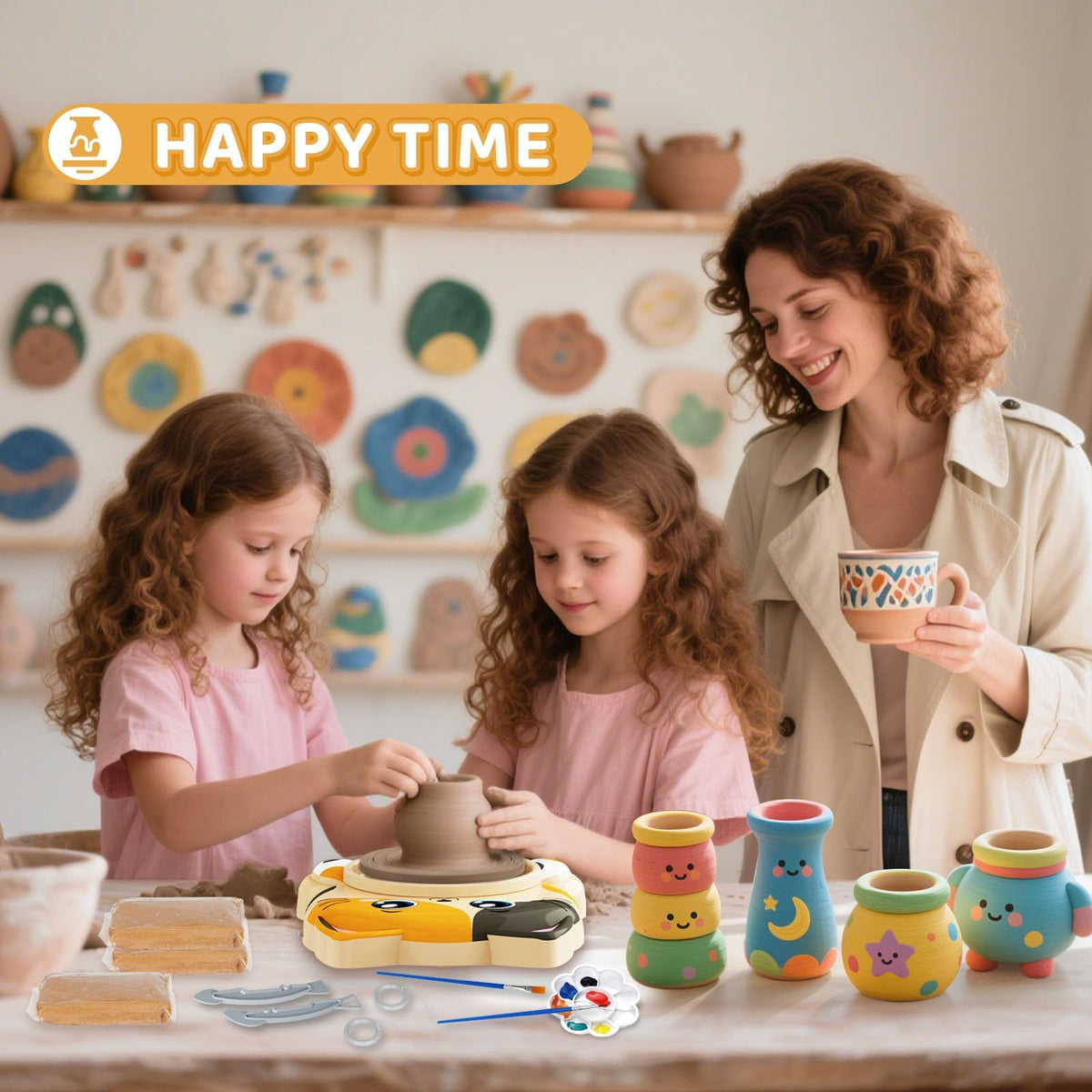 Insnug Pottery Wheel for Kids - Pottery Arts and Crafts for Kids Ages 8-12 with 3 Pack Painting Kit Air Dry Clay Art Supplies Toys for Girls Boy Christmas Birthday Gift for 6+