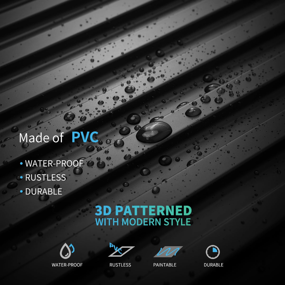 Art3d 12-Pack Slat Design 3D Wall Panels for Interior Wall Decor, 2x4 FT PVC Decorative Drop Ceiling Tiles - Black