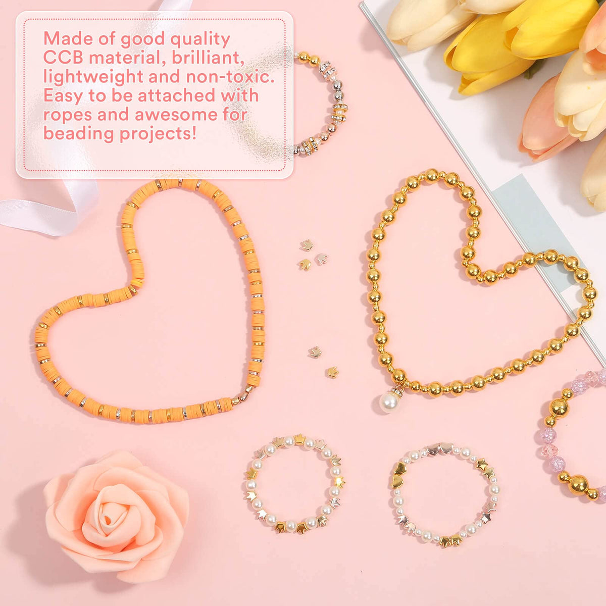 selizo 2240 Pieces Spacer Beads for Jewelry Making in 8 Styles, Assorted Gold Beads for Bracelets Making, Crafts(Gold, Sliver, Rose Gold, KC Gold)