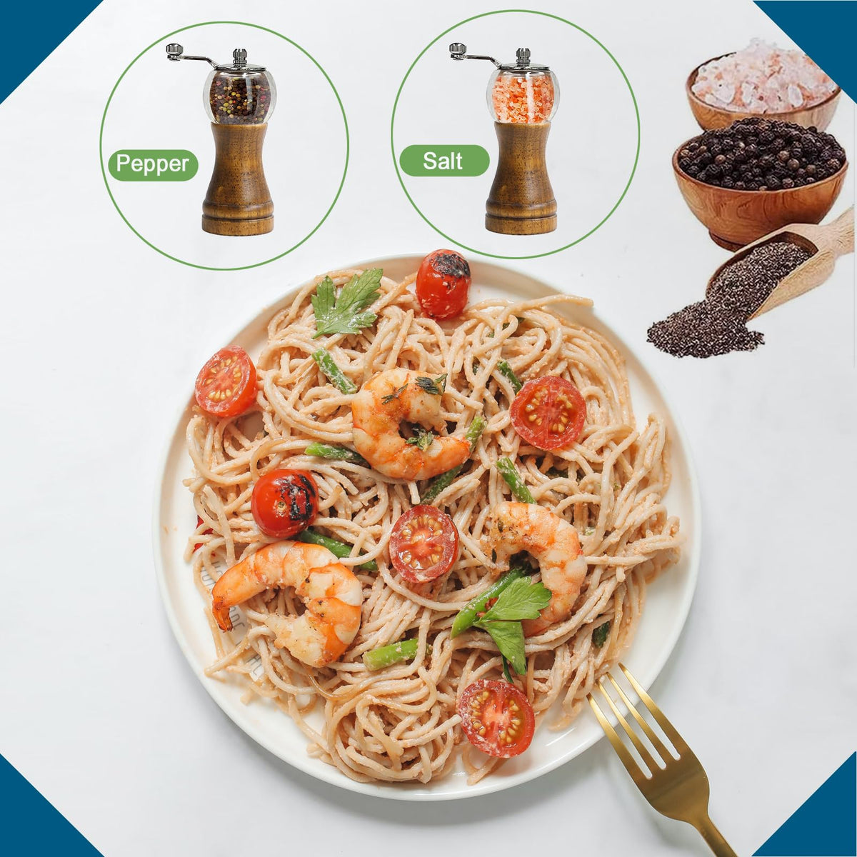 VEIZIBEE Pepper Grinder, Classical Roast Black Manual Pepper Grinder Set, Hand Shake Sea Salt Mill, Retro Style Wood， Acrylic，Ceramic Blades, Enjoy Fresh Pepper Spices (Walnut color 2pcs-6in)