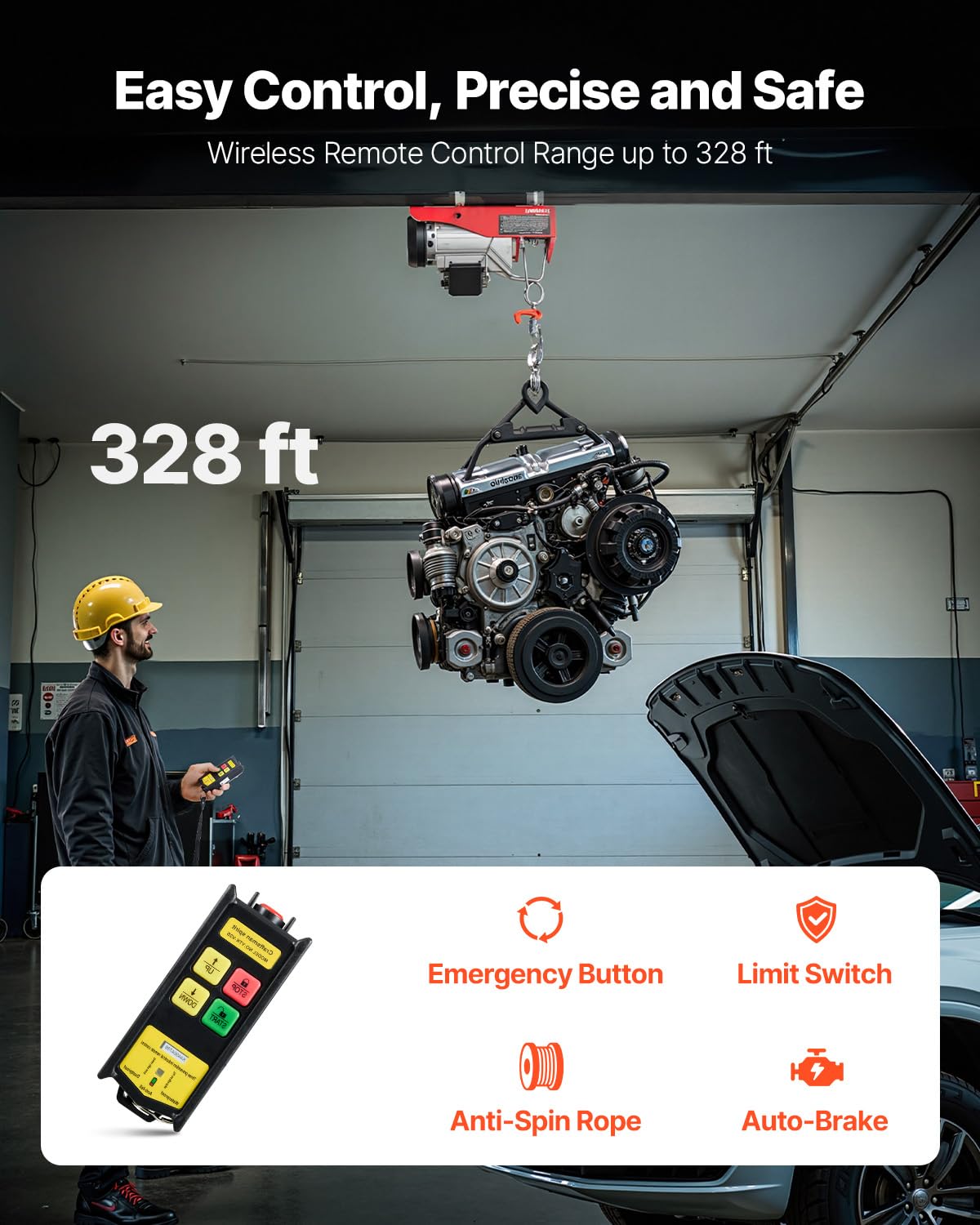 VEVOR 1320lbs Wireless Electric Hoist, 1150W 110V Electric Steel Wire Winch with Wireless Remote Control, 40ft Single Cable Lifting Height & Motor, for Garage Warehouse Factory