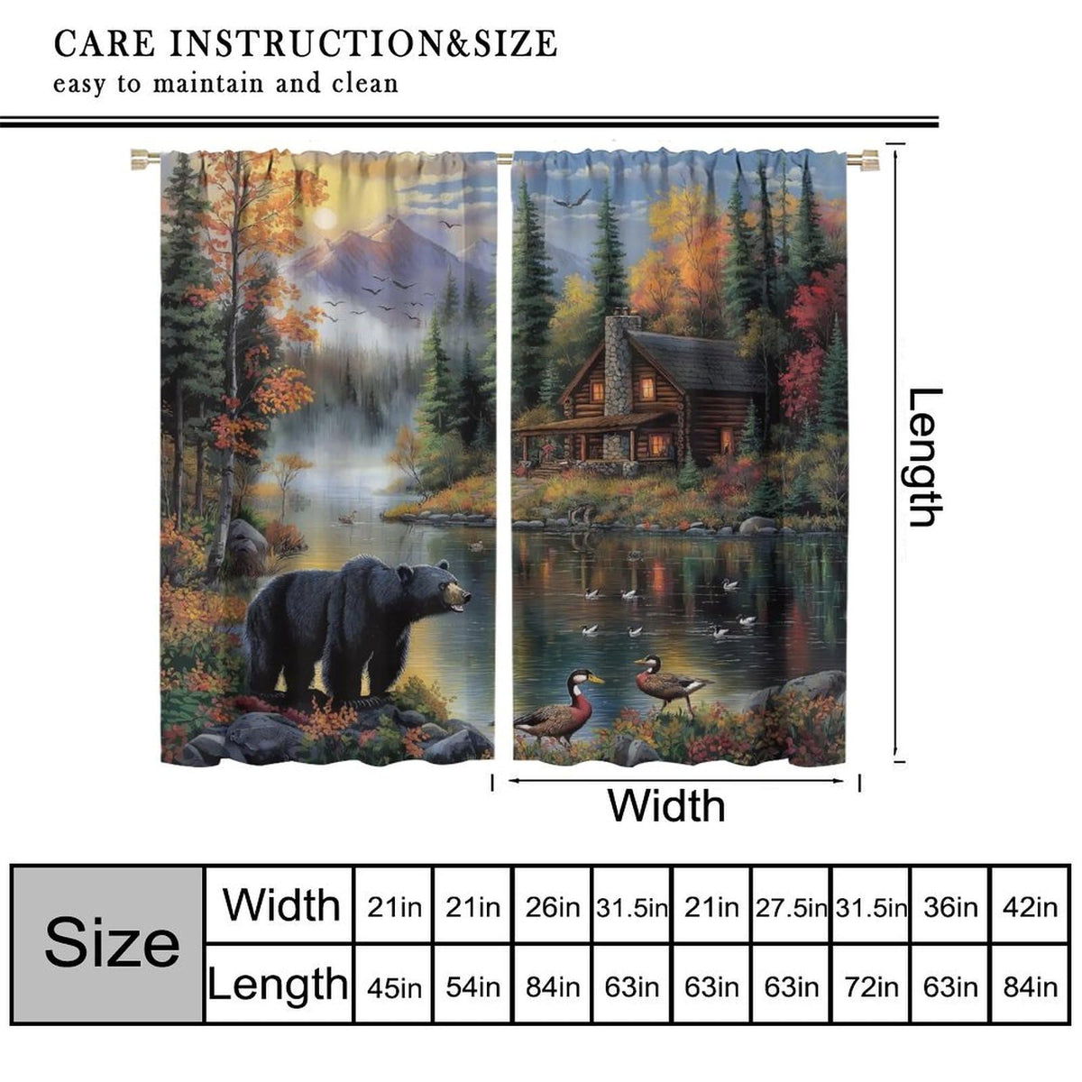 LOMADIA Rustic Bear Blackout Curtains, Retro Forest Animal Lake Wildlife Pattern Drapes, Country Cabin Farmhouse Window Treatments Curtain for Kitchen Bedroom Living Room Home Decor 42" W x 45" L