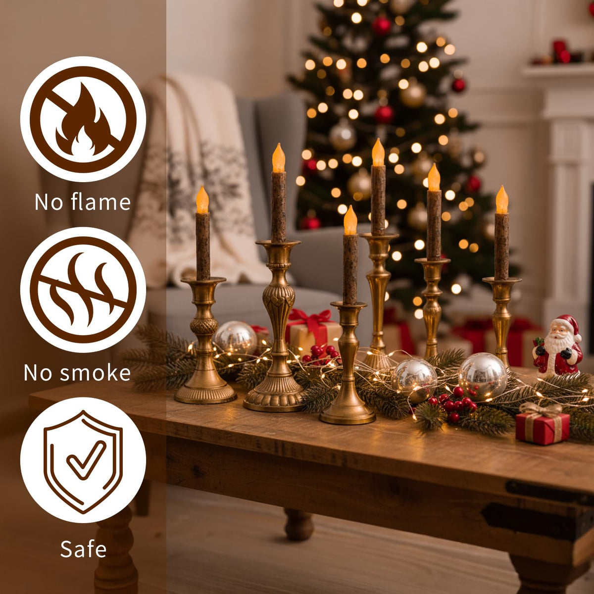 Aulaygo 6PCS Primitive Taper Candle with Timer Remote Control,Real Wax Hand Dipped Rustic Flameless Candles Battery Operated for Halloween Christmas Country Home Decor Church