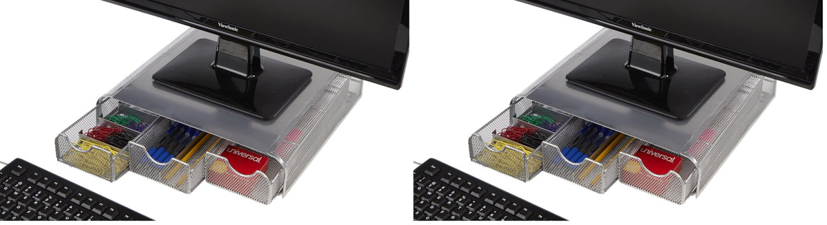 Mind Reader Perch Monitor Stand Desk Organizer, Silver Metal Mesh (Pack of 2)