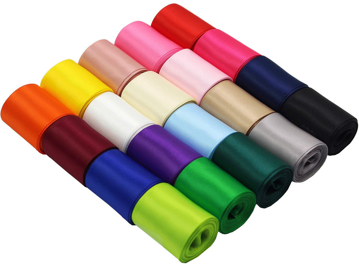1-1/2 Inch Wide Solid Color Double Sided Polyester Satin Ribbon 20 Colors X 2 Yard Each Total 40 Yds Per Package