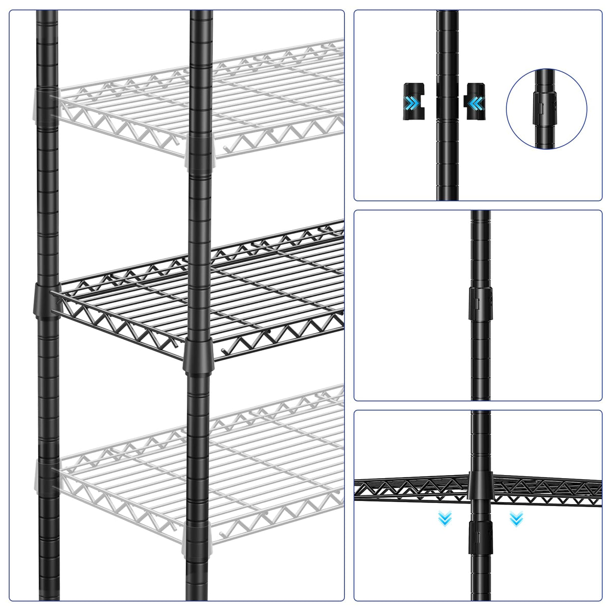 IZEUK 4-Tier Adjustable Wire Shelving Unit, Metal Storage Rack for Kitchen, Bathroom, Pantry, Office & Garage Organization, 1000 lbs Capacity, Black, 15.8" D x 45.8" W x 59.4" H
