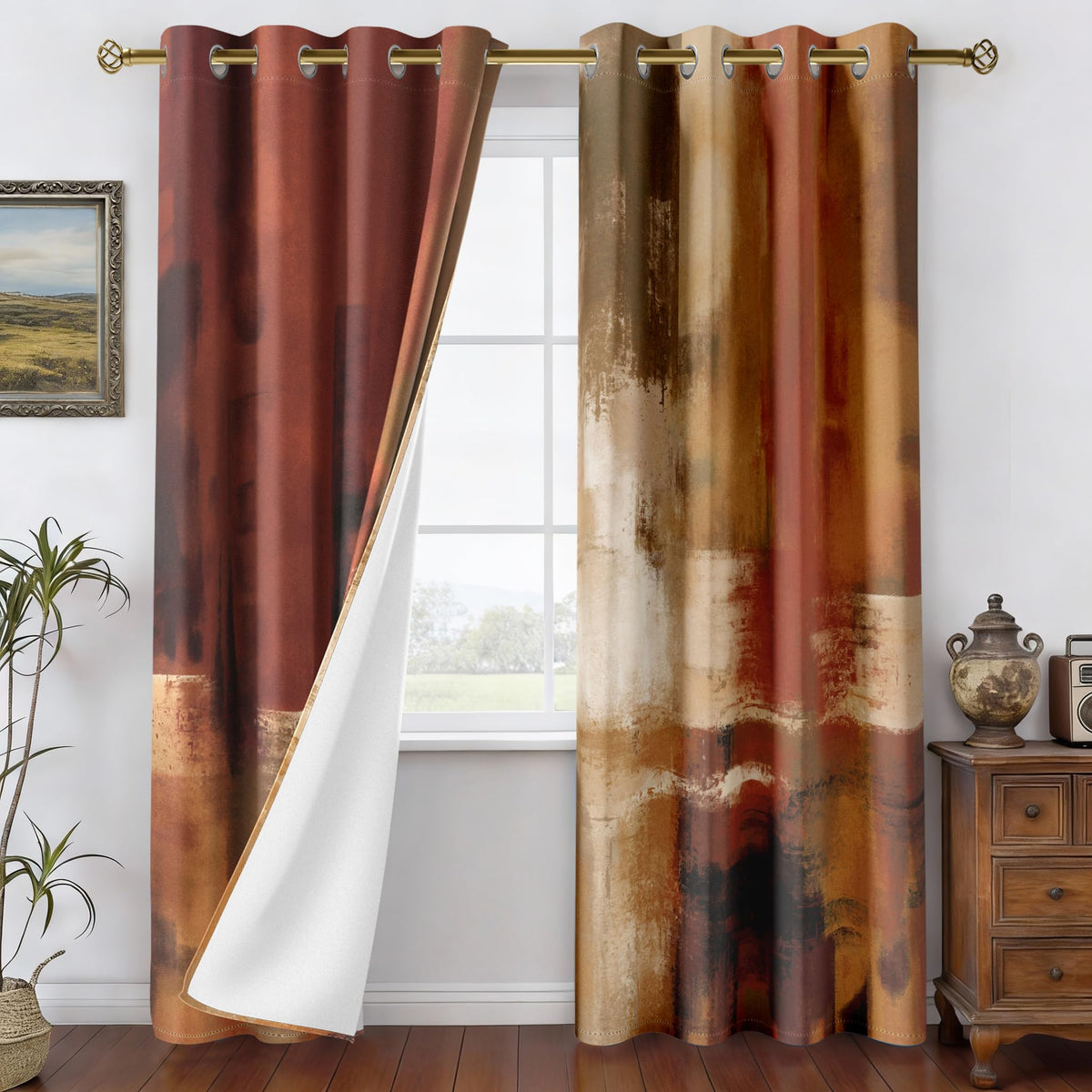Asuexpect Burnt Orange Curtains 2 Panels Abstract Rust Curtain Room Darkening Grommet Window Drapes Modern Decorative Window Treatments for Bedroom Living Room, 52x84 Inches