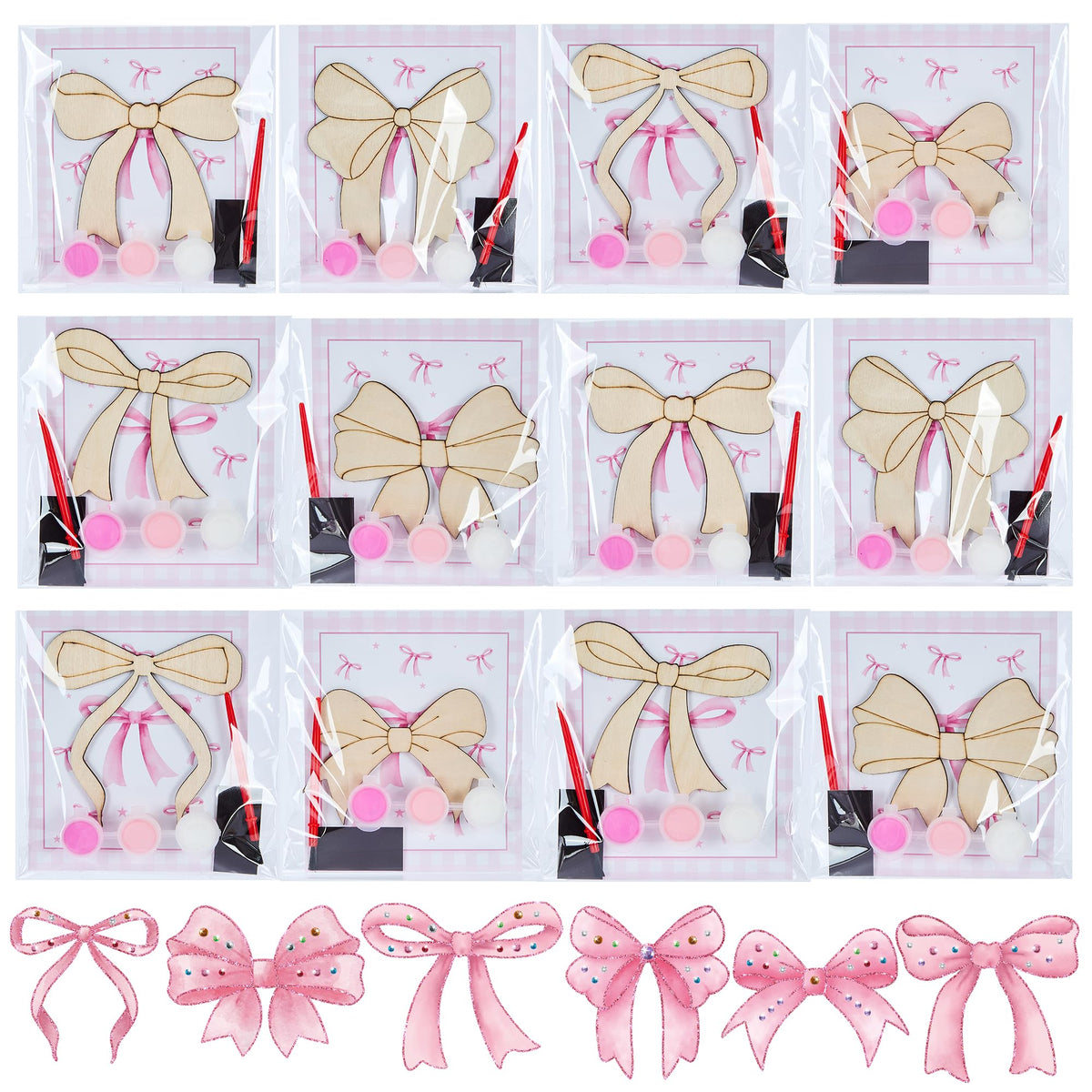 Bafeil 24 Sets Pink Bow Party Favors, DIY Wooden Bows Painting Crafts Kit with Magnets, Coquette Bow Birthday Decorations, Pink Bows Birthday Party Supplies Gifts Goodie Bags Stuffers Prizes