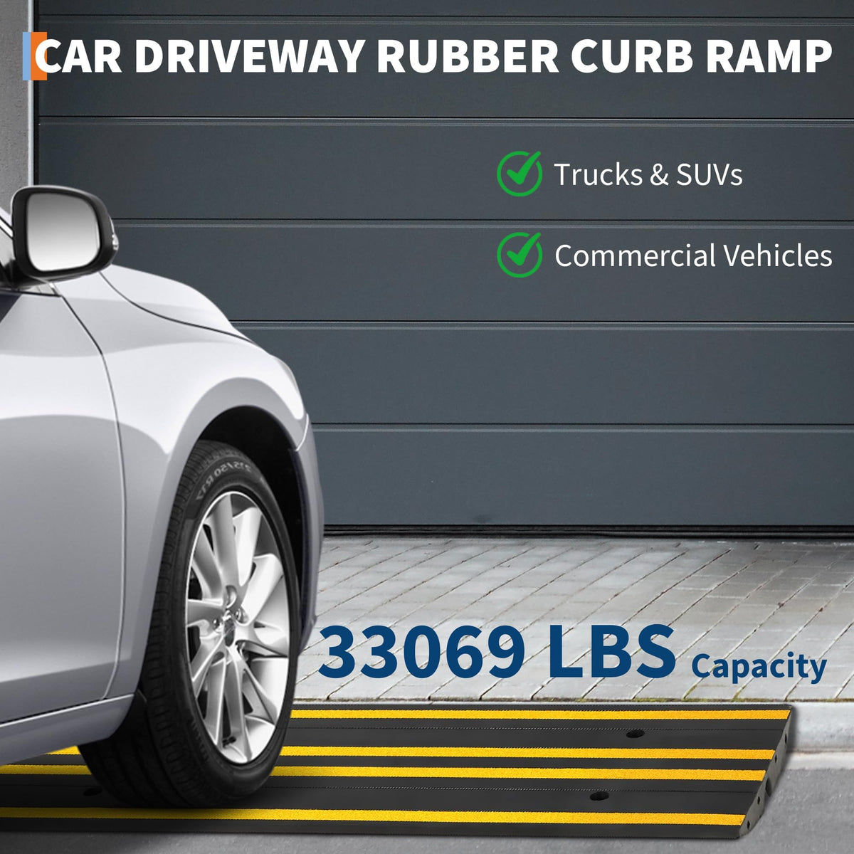 GarveeTech Rubber Driveway Ramps Set of 2, 48" Heavy Duty Accessibility Ramps with Drainage Grooves & Reflective Strips for Cars, Wheelchairs, Forklifts All Weather Use