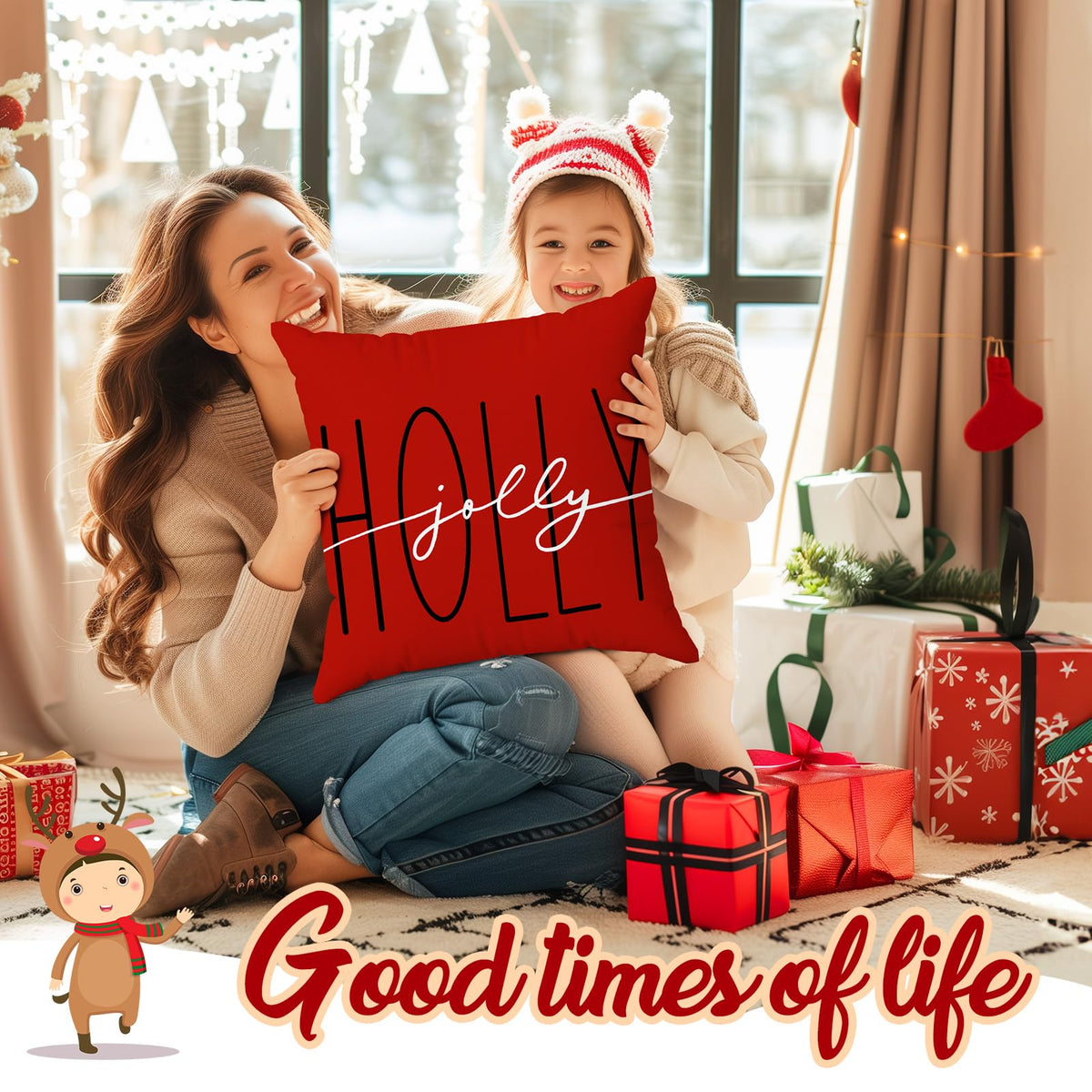 Brightown Red Christmas Pillow Covers 18x18 Set of 4 Christmas Decorations Winter Holiday Decor Throw Cushion Case for Home Couch