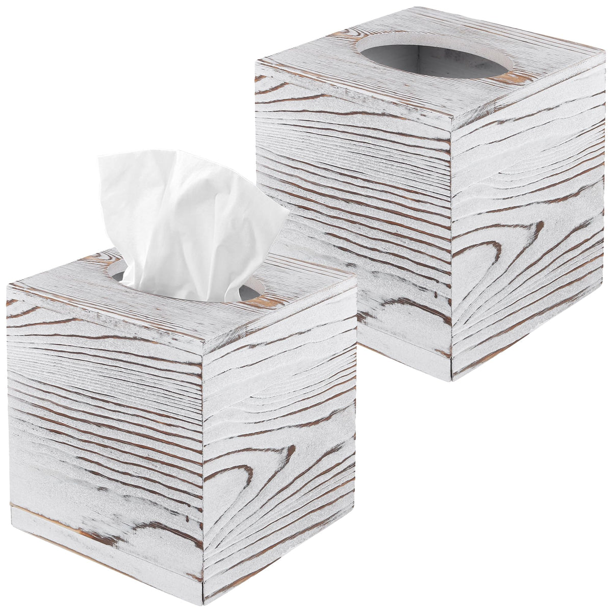 SENJEOK 2 Pack Wooden Tissue Box Cover Square, 5.5 x 5.5 x 6.1 Inch White Tissue Box Holder for Home Office Bathroom