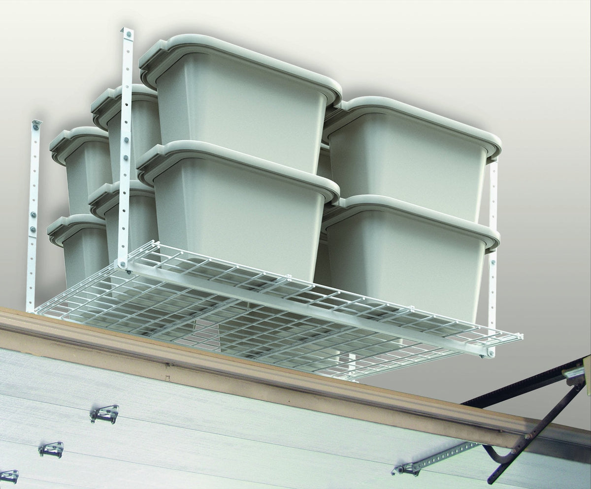 HyLoft Overhead adjustable Garage Storage Rack,Heavy Duty Steel Garage Storage System, 45-Inch x 45-Inch, White