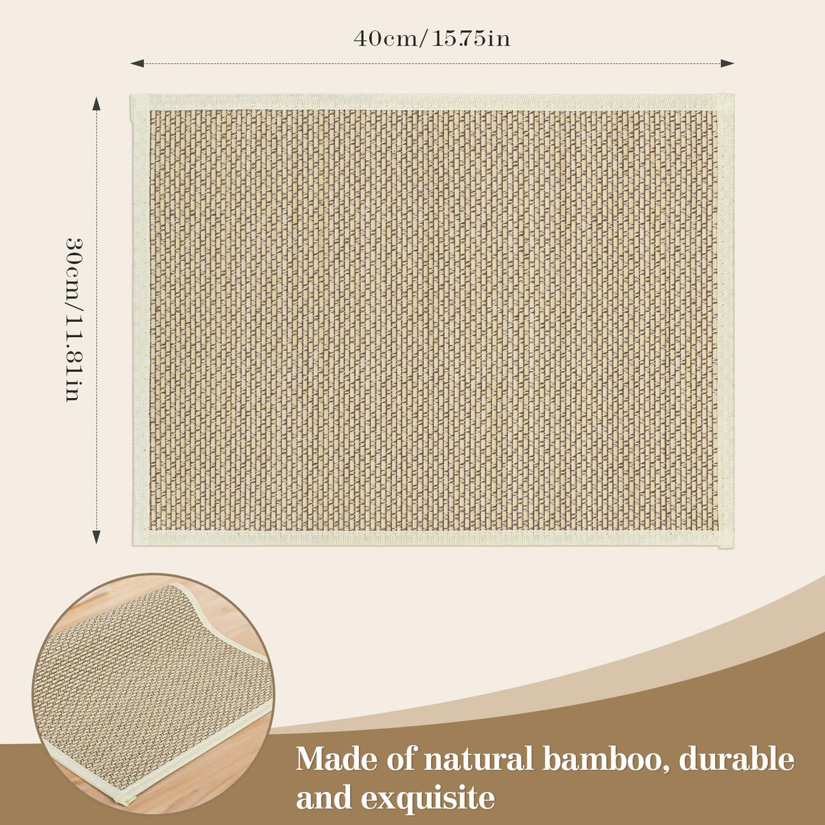 fanquare Bamboo Placemats with Fabric Border Set of 4 Natural Japanese Wooden Table Mats Sushi Rolling Mat for Dining Kitchen Room