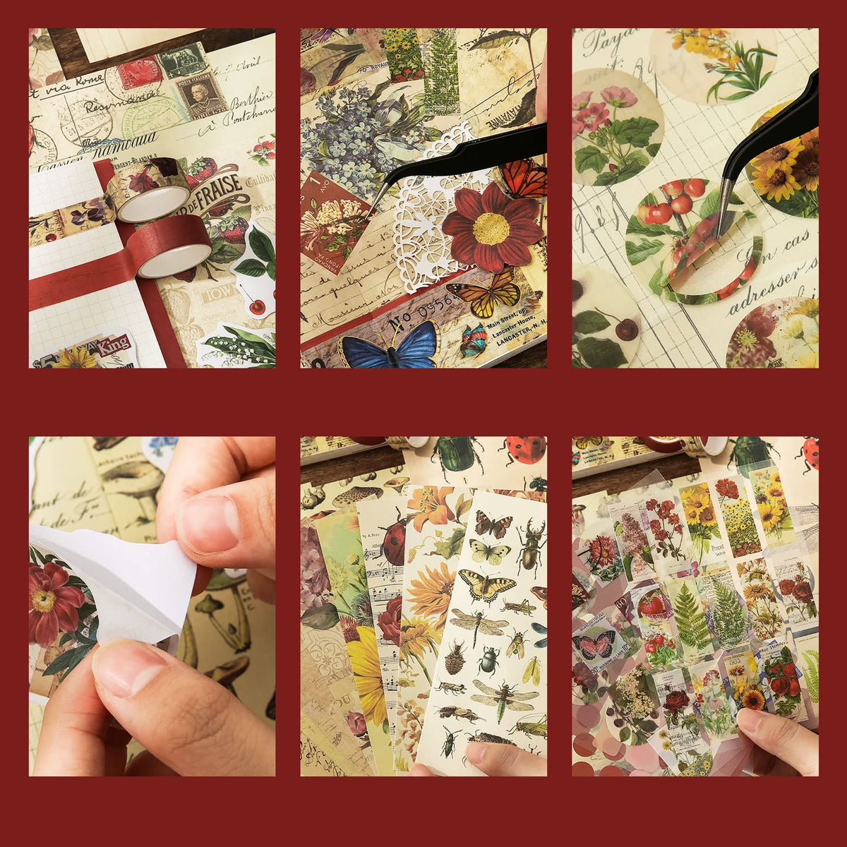 emmoolife Vintage Aesthetic Scrapbooking Supplies Kit, Flowers Botanical Bullet Junk Journal Kit with Journaling Supplies, Tweezers, A6 Grid Notebook,Stationery,Sticker, Birthday Craft Gift for Adult
