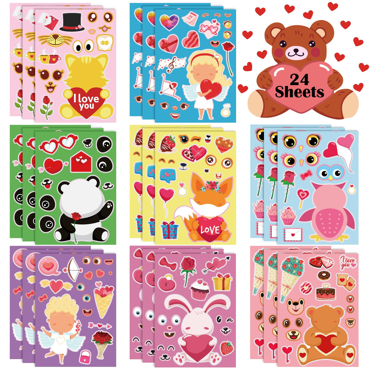 24 Sheets Valentines Stickers with 280 PCS Foam Stickers