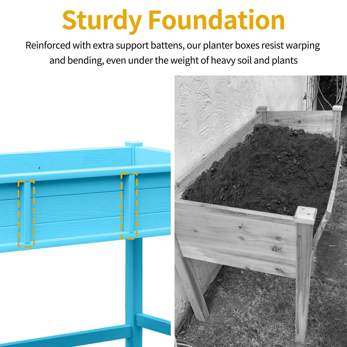 DWVO Raised Garden Bed HDPE with Wheels 47x18x31in Weather-Resistant Poly Wood Raised Planter Box Outdoor with Legs, Elevated Garden Bed for Patio Balcony Backyard, Blue