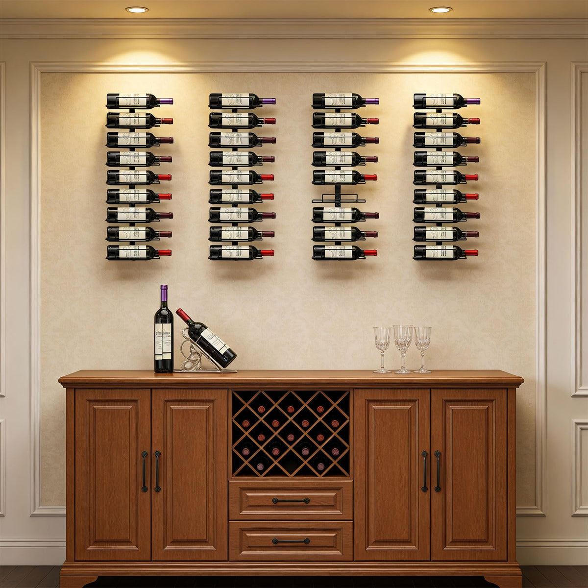 Msrorriw Wall Mount Wine Rack – 9 Bottles – Black Metal Wine Bottle Holder for Wall, Wine Rack Display for Home Bar, Kitchen