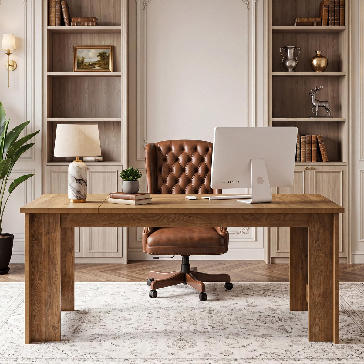 Tribesigns 70.8" Modern Executive Desk, Wooden Office Computer Desk, Long Workstation with Sturdy Panel Legs, Rectangular Writing Desk for Office, Business, Natural